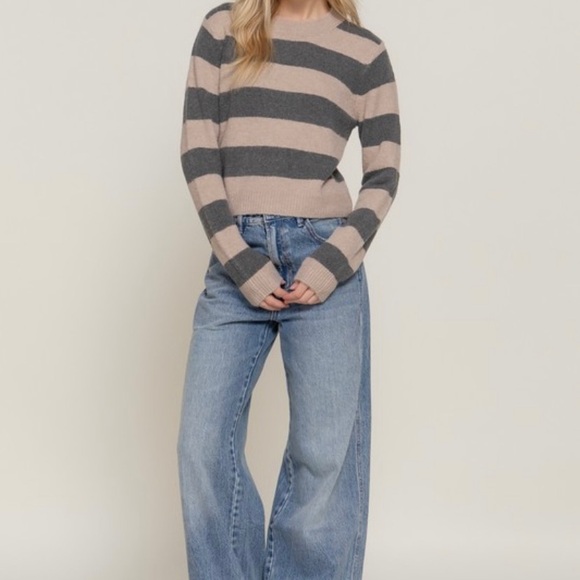 Active Basic Charcoal Grey & Tan Striped Long Sleeve Crew Neck Sweater - Picture 4 of 4